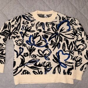 Anthropologie Black and Blue Floral Sweater